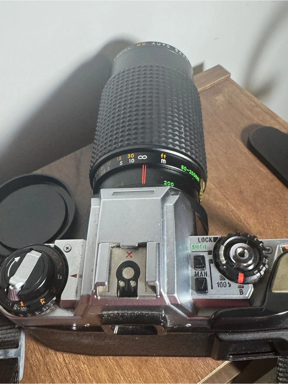 Pentax Silver and Black SLR with Long Black Telephoto Lens DOES NOT WORK
